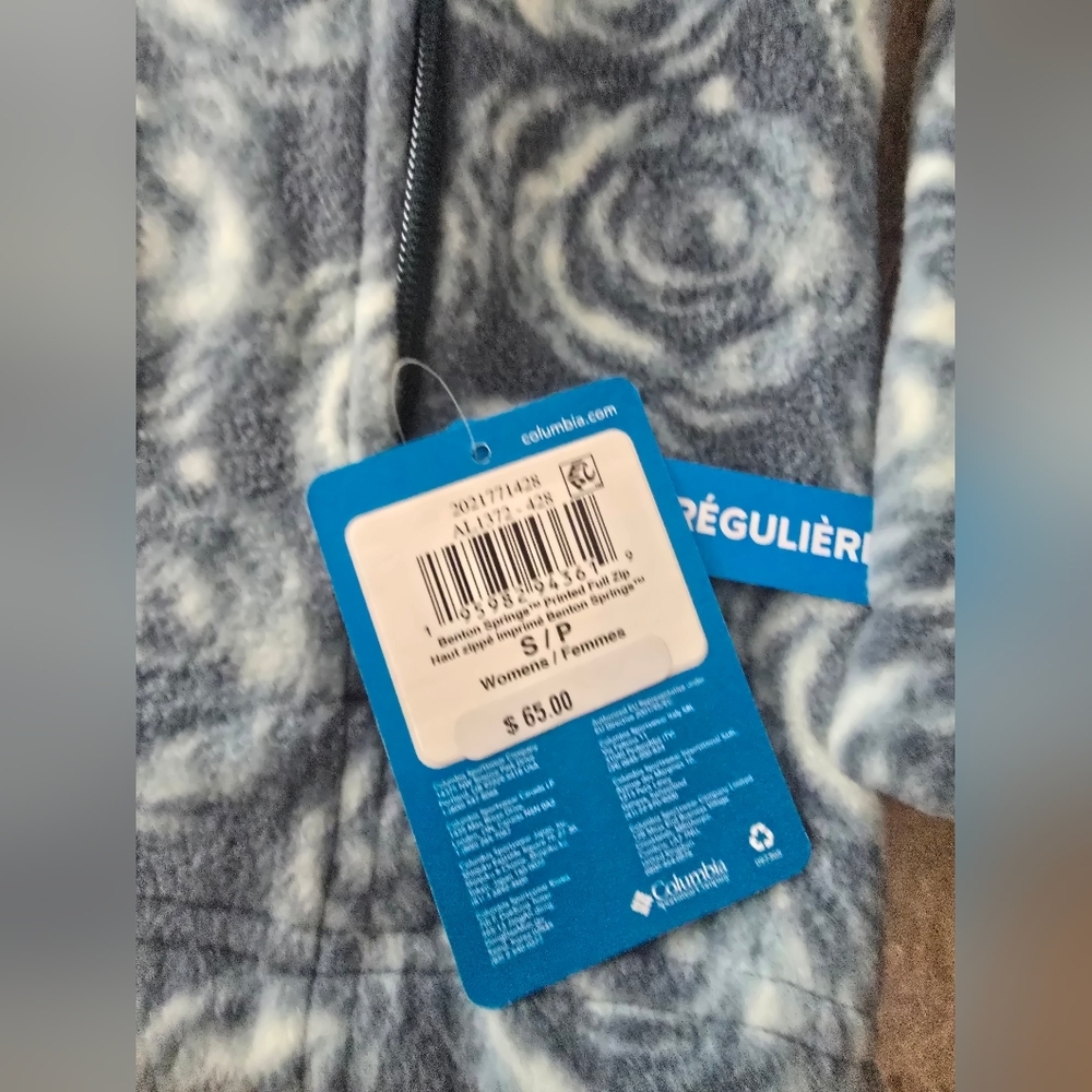 Columbia Zip Up Fleece Blue Roses Sz Small NWT - Picture 2 of 3